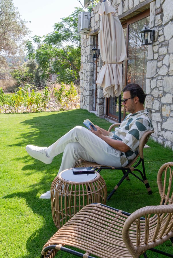 Garden seating by the stone house